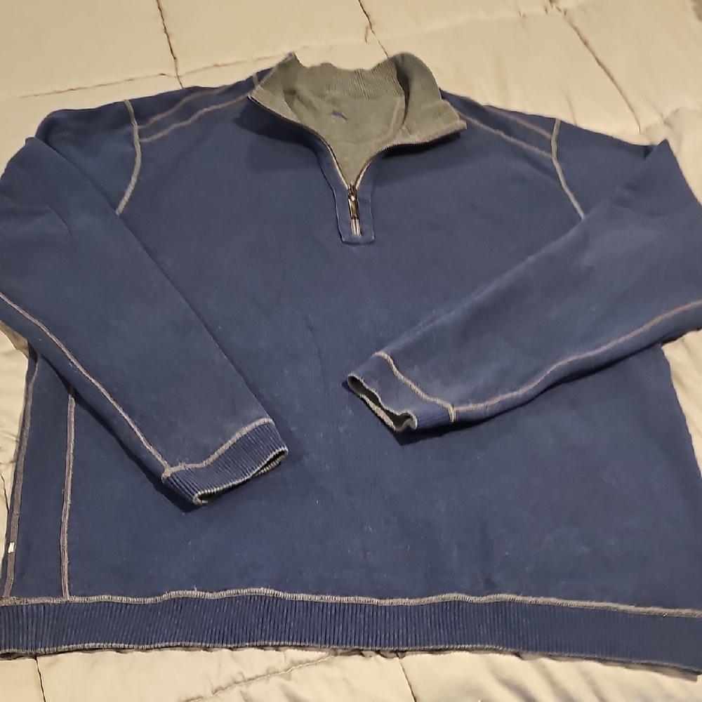 Tommy Bahama Blue and Gray Zip Up Sweater